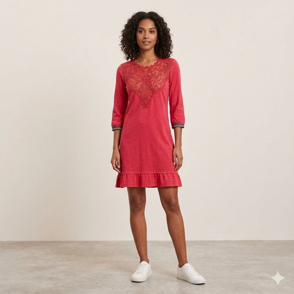 Odd Molly Anthropologie Crochet Lace Mini Dress Embroidered Cotton XS 202967